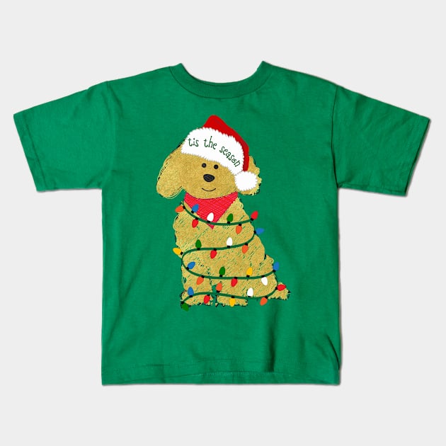 Cute Christmas Golden Doodle Puppy Kids T-Shirt by emrdesigns